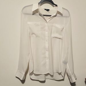 Womens Lauren Ralph Lauren slim-fit white silky button-down shirt, size L